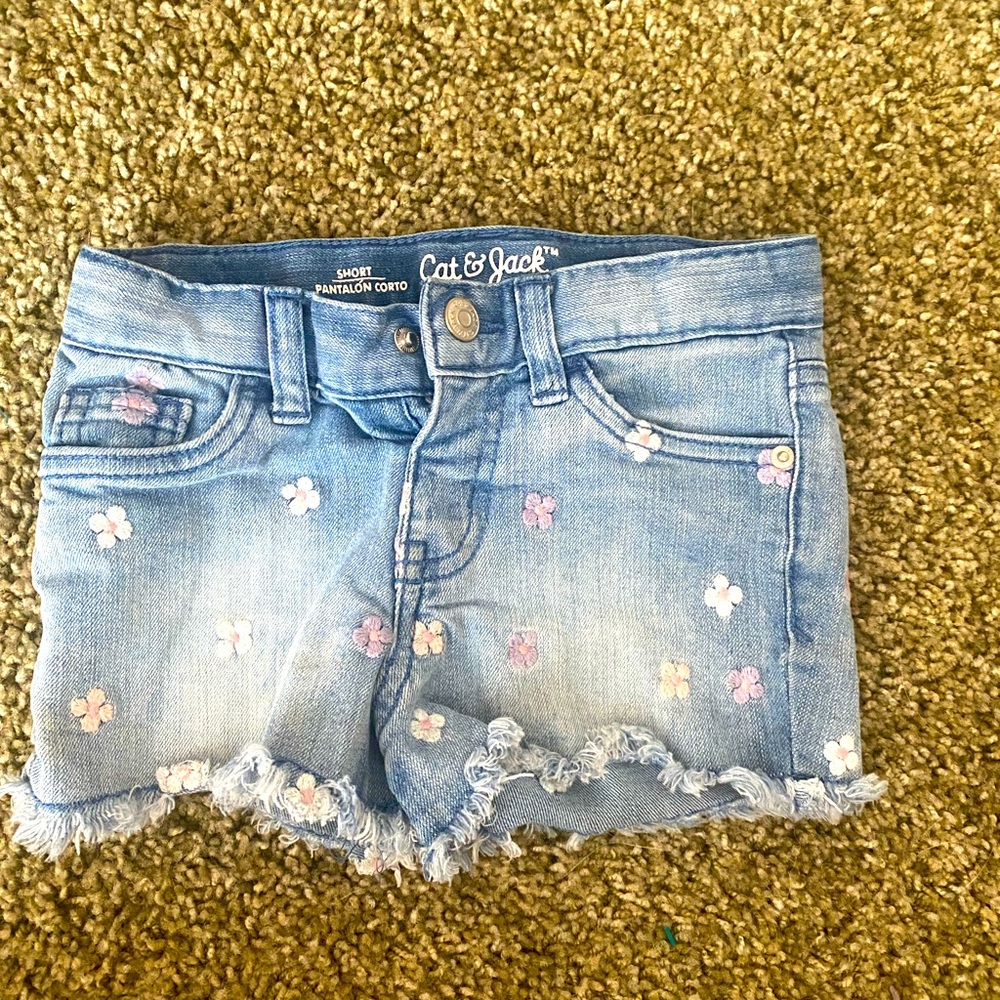 4T cat & jack denim floral play shorts